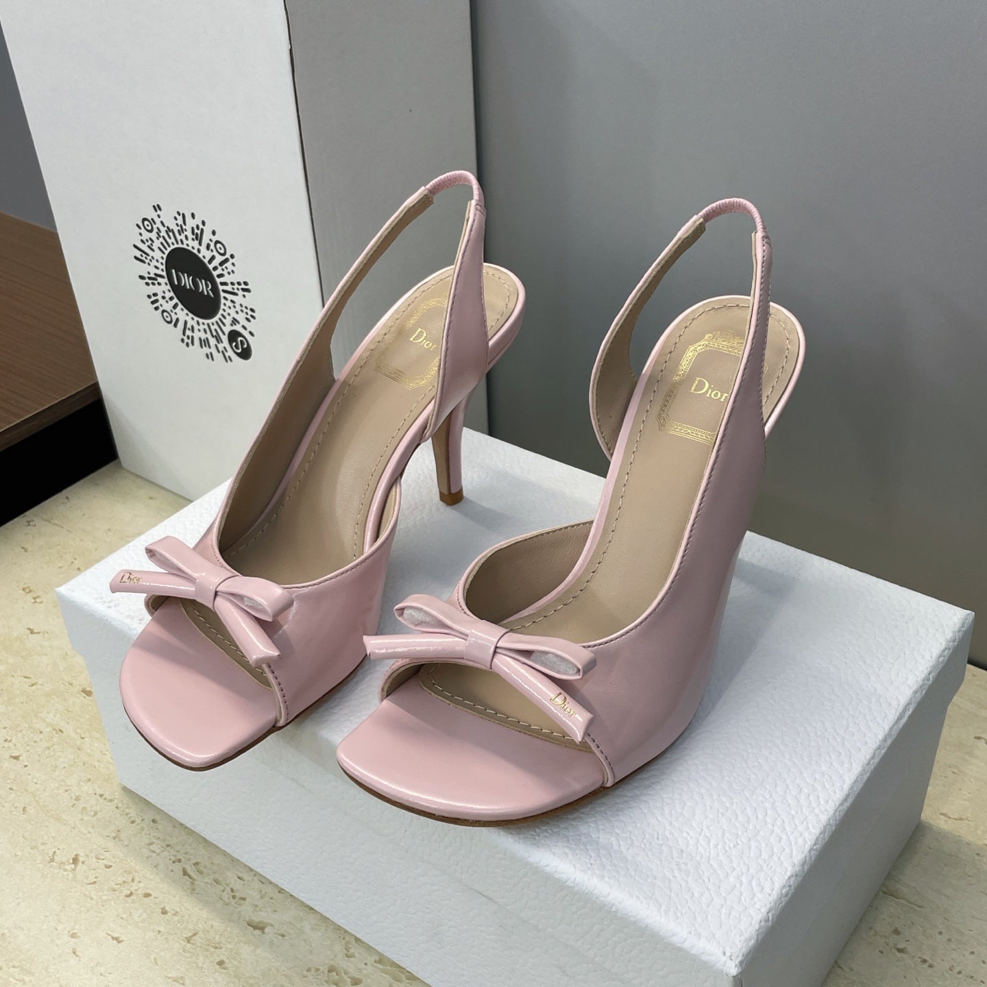 Dior 2026 Bow Heeled Slingback Sandal 85mm Soupir Pink Lambskin 607567