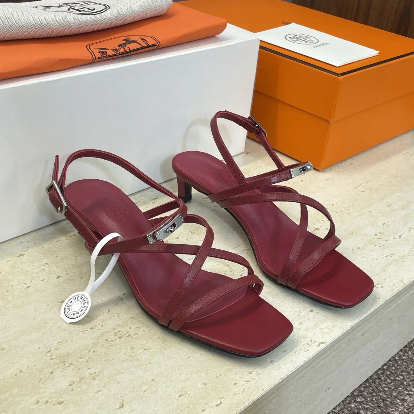 HM 26ss Kelly Silver Buckle Sandals Calfskin
