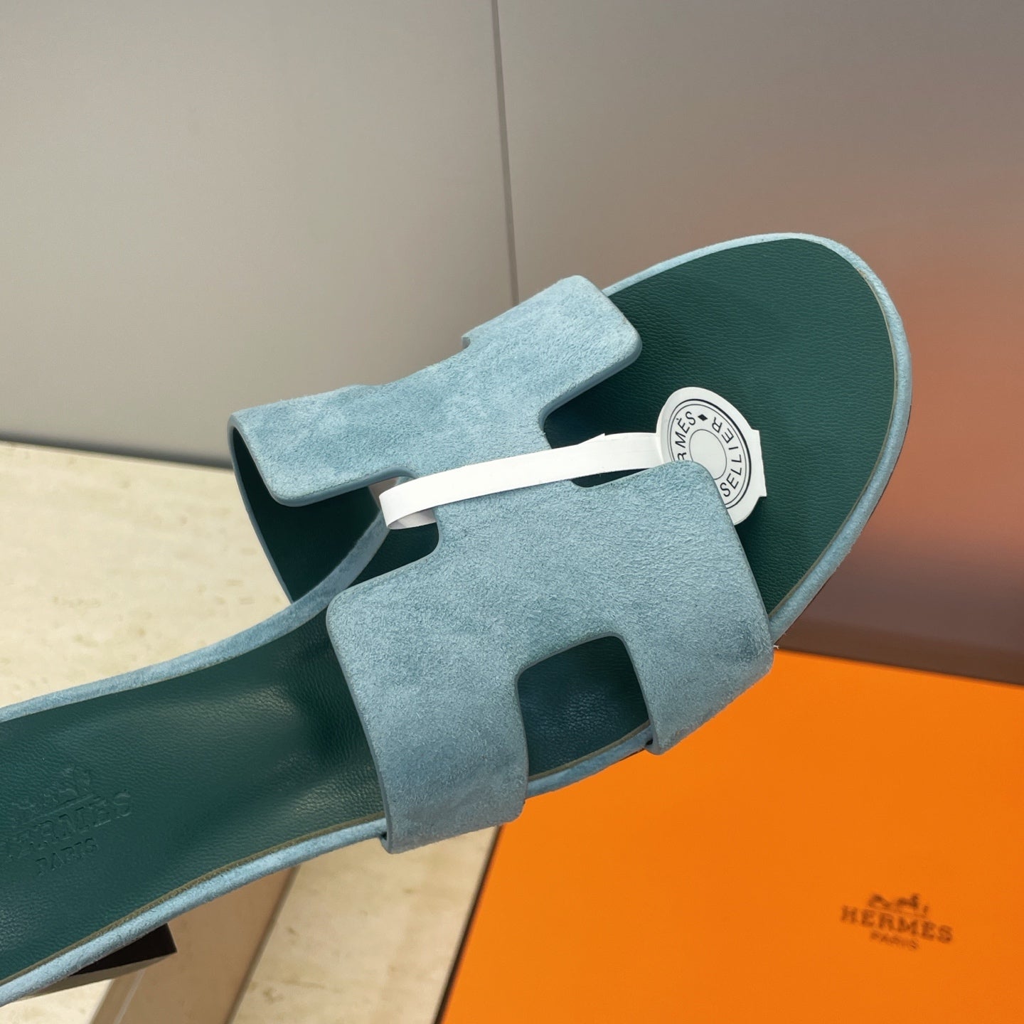 HM 26ss  Oran Sandals 45 Blue Fresh Green Suede Cowhide 607220