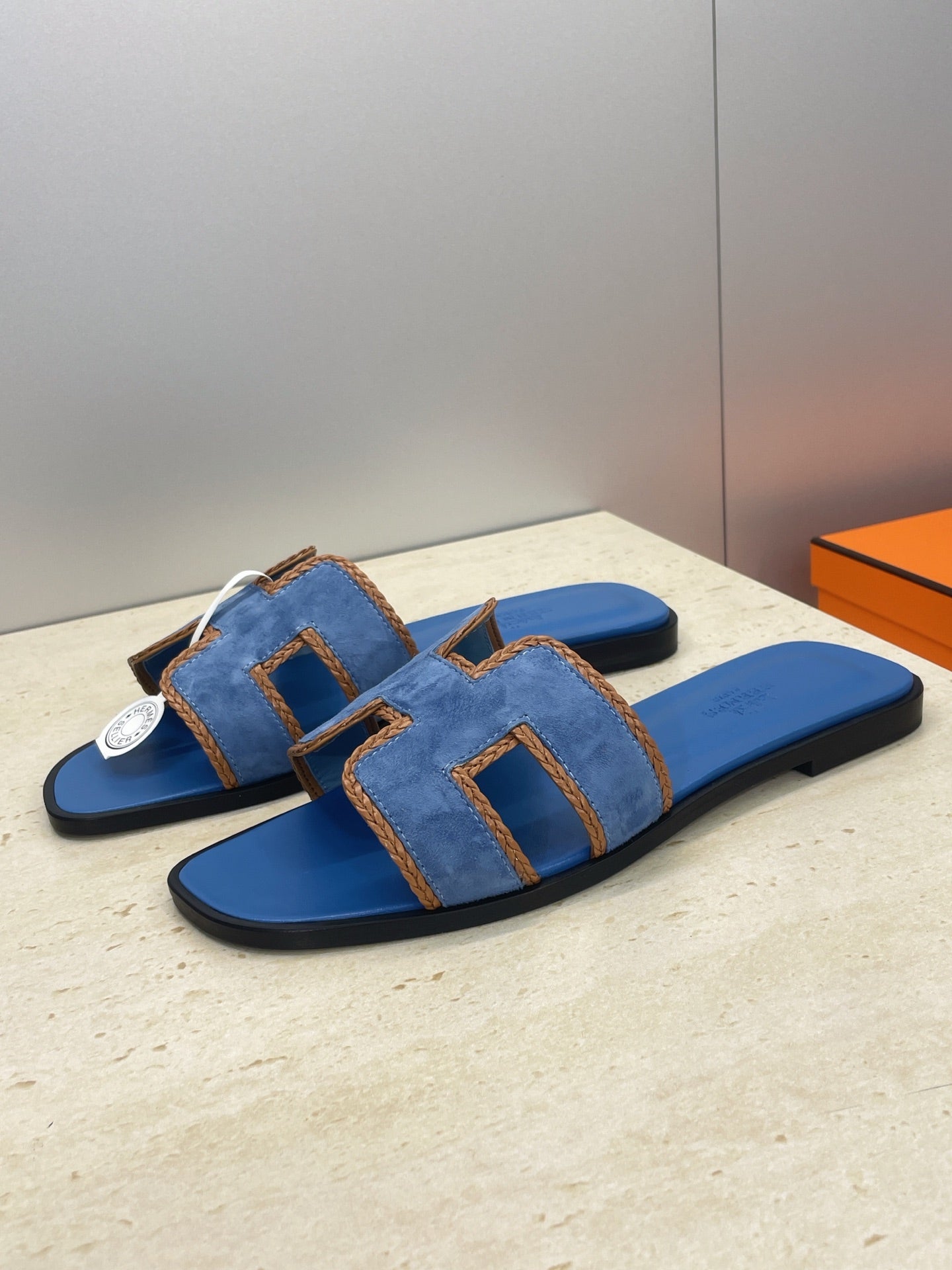 HM 26ss Oran Sandals Blue Suede Calfskin 607247