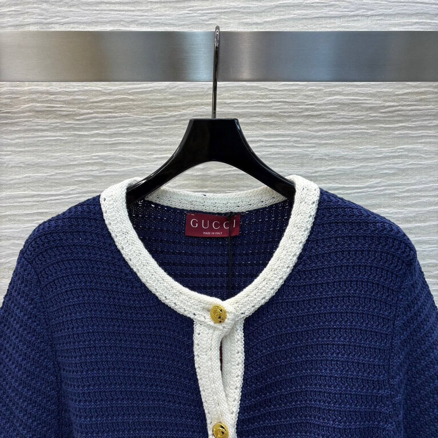 Gucci 25 Knitted Short-sleeved Cardigan Navy Blue Cotton