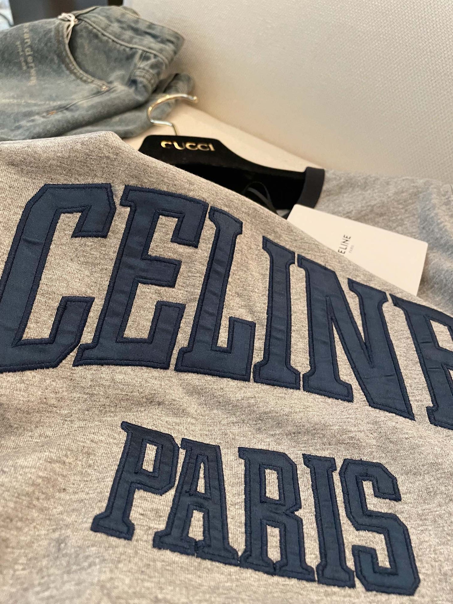 Celine "CELINE PARIS" T-shirt Gray Black Blue cotton