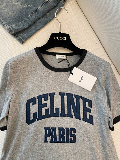 Celine "CELINE PARIS" T-shirt Gray Black Blue cotton