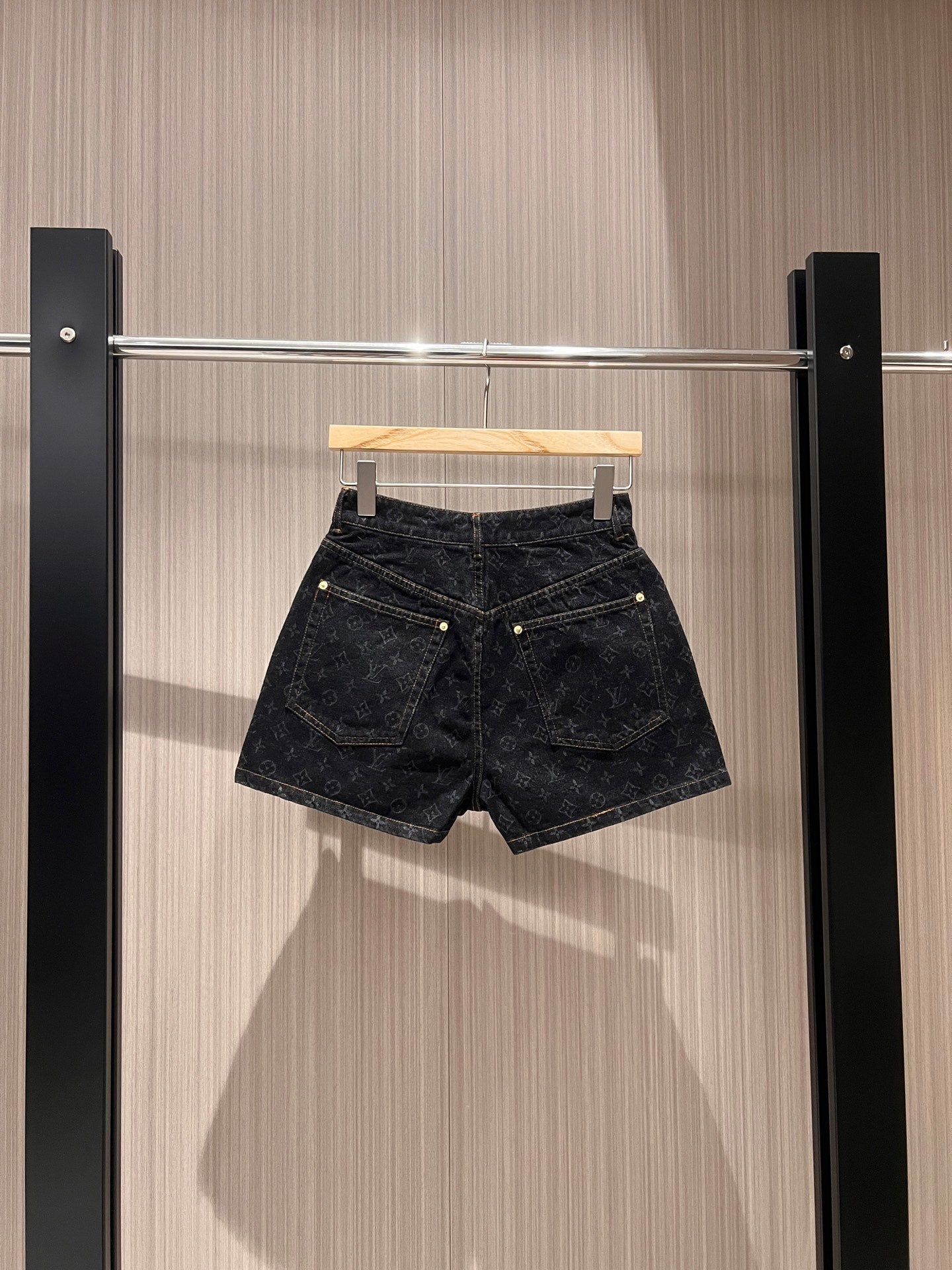 LV  Flower Jacquard Denim Shorts Black Blue Cotton