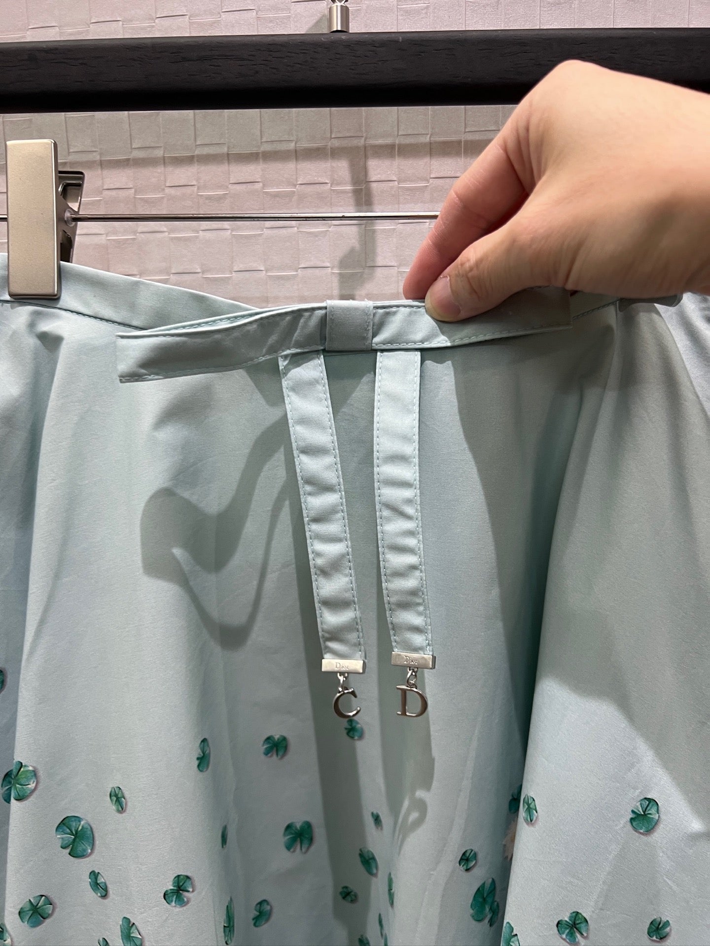 Dior 2026 Bow Ruffled Lotus Flower Skirt Blue Cotton