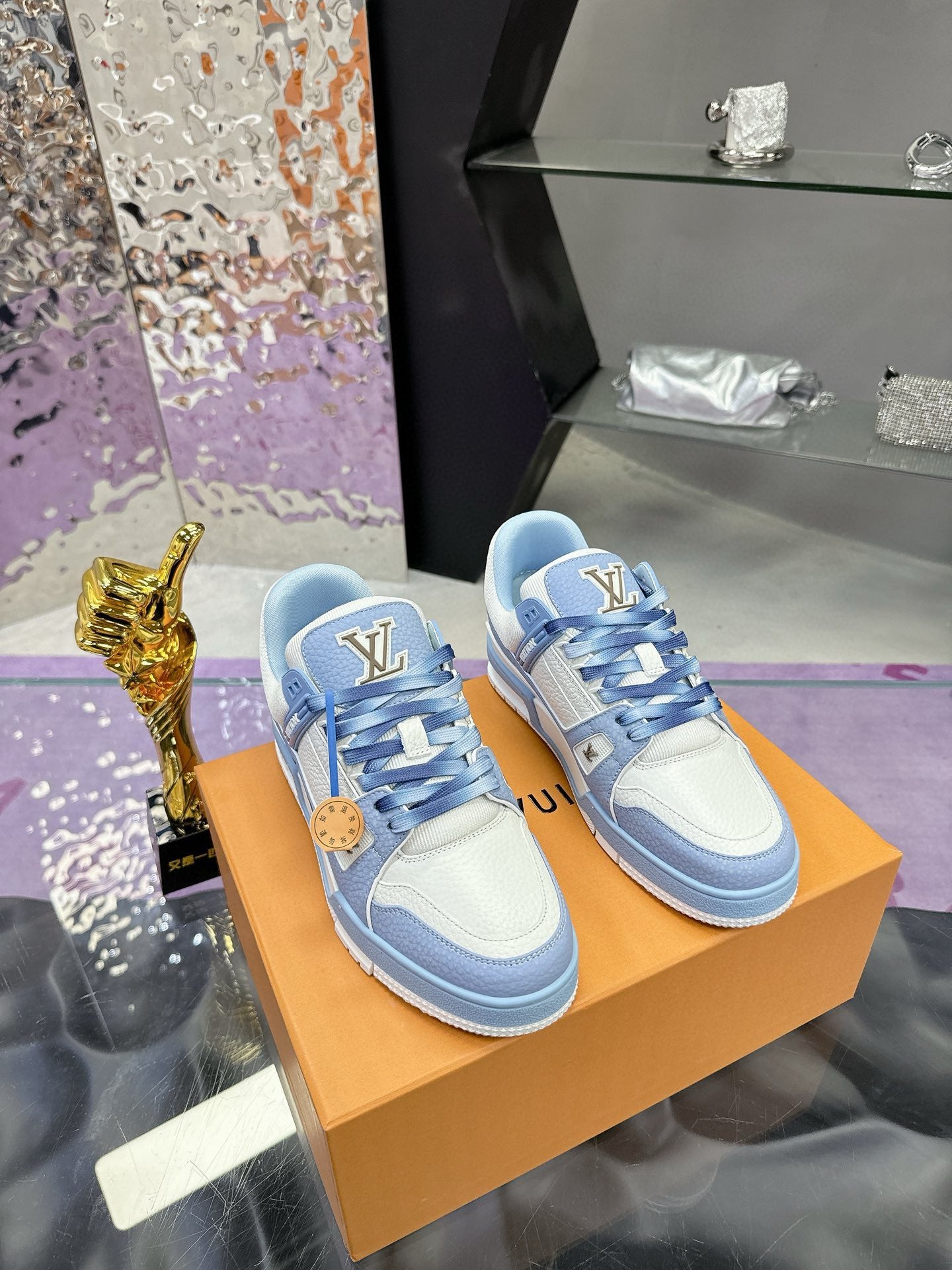 LV Trainer Sneaker Blue Mix White Cowhide