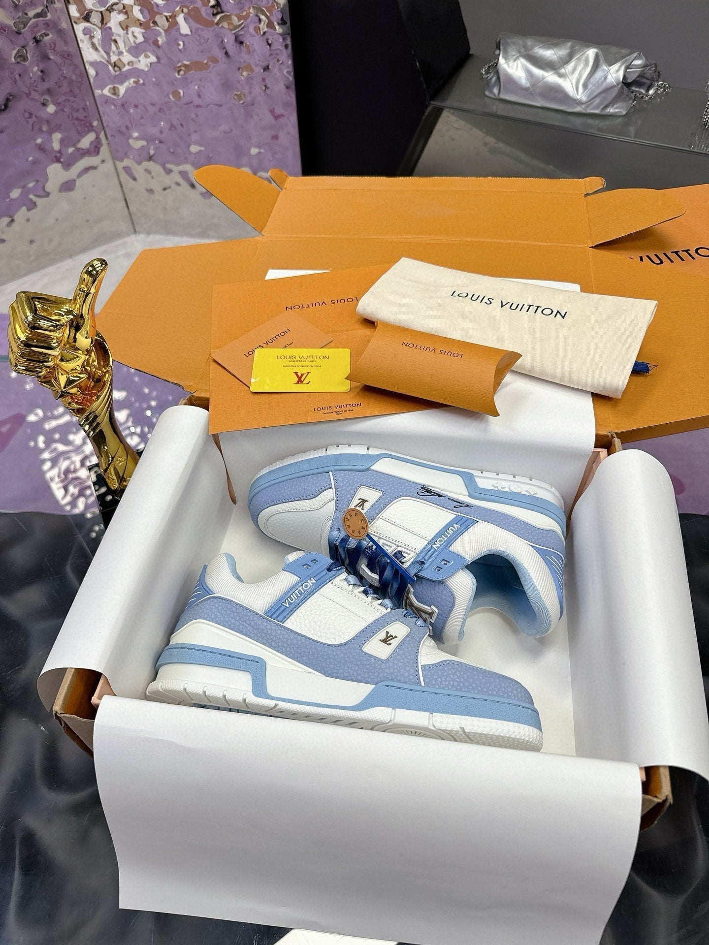 LV Trainer Sneaker Blue Mix White Cowhide