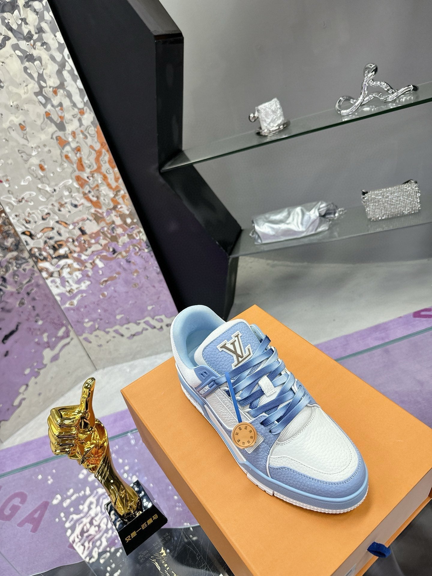 LV Trainer Sneaker Blue Mix White Cowhide