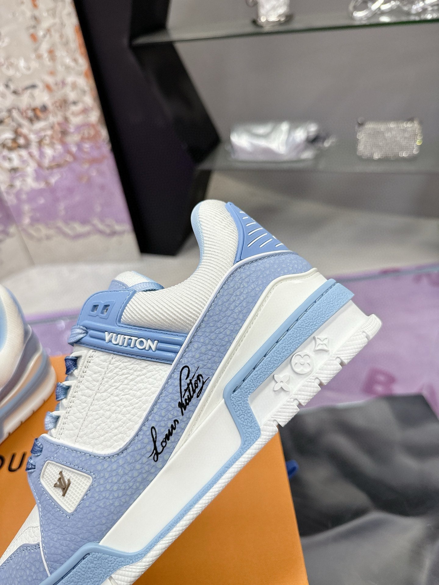 LV Trainer Sneaker Blue Mix White Cowhide