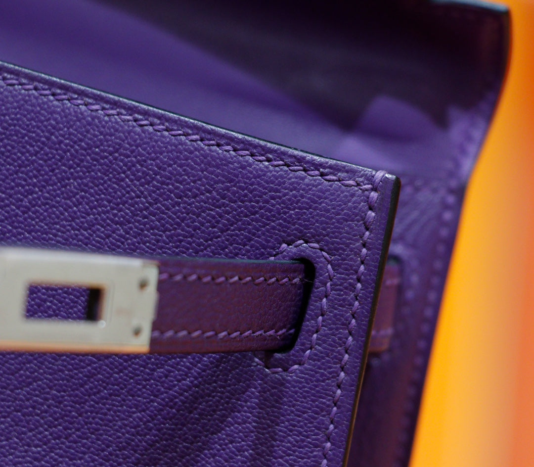 HM Mini Kelly 19cm Purple Epsom Silver Hardware