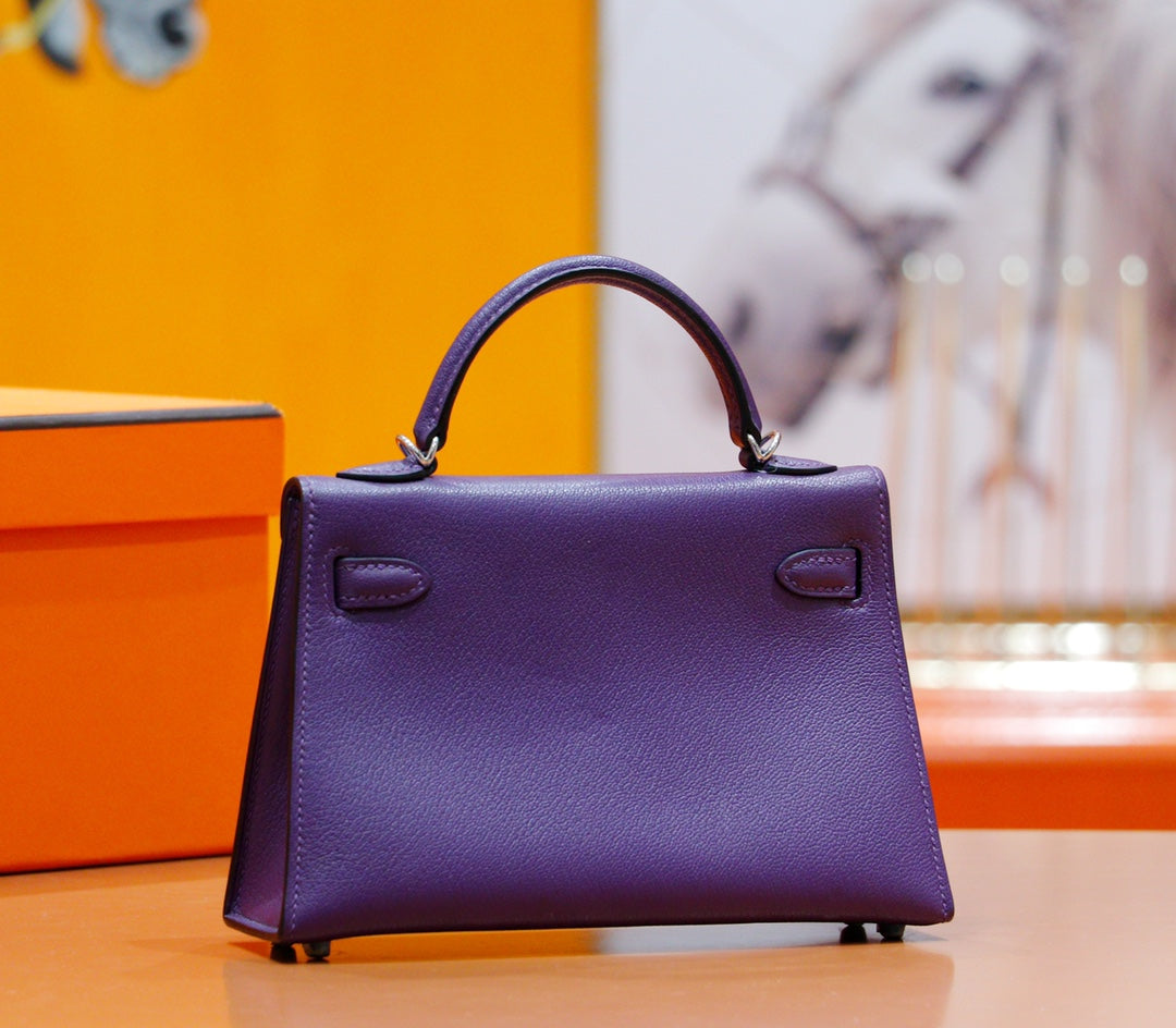 HM Mini Kelly 19cm Purple Epsom Silver Hardware