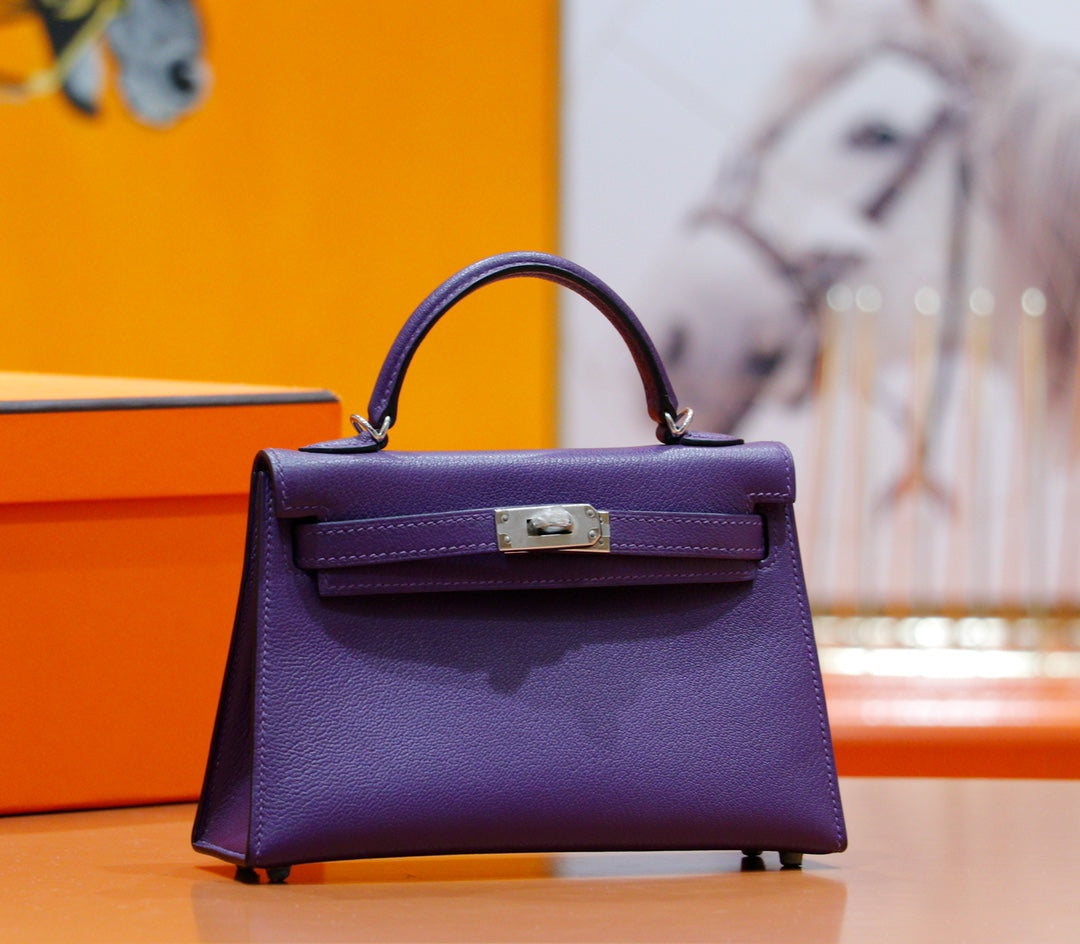 HM Mini Kelly 19cm Purple Epsom Silver Hardware