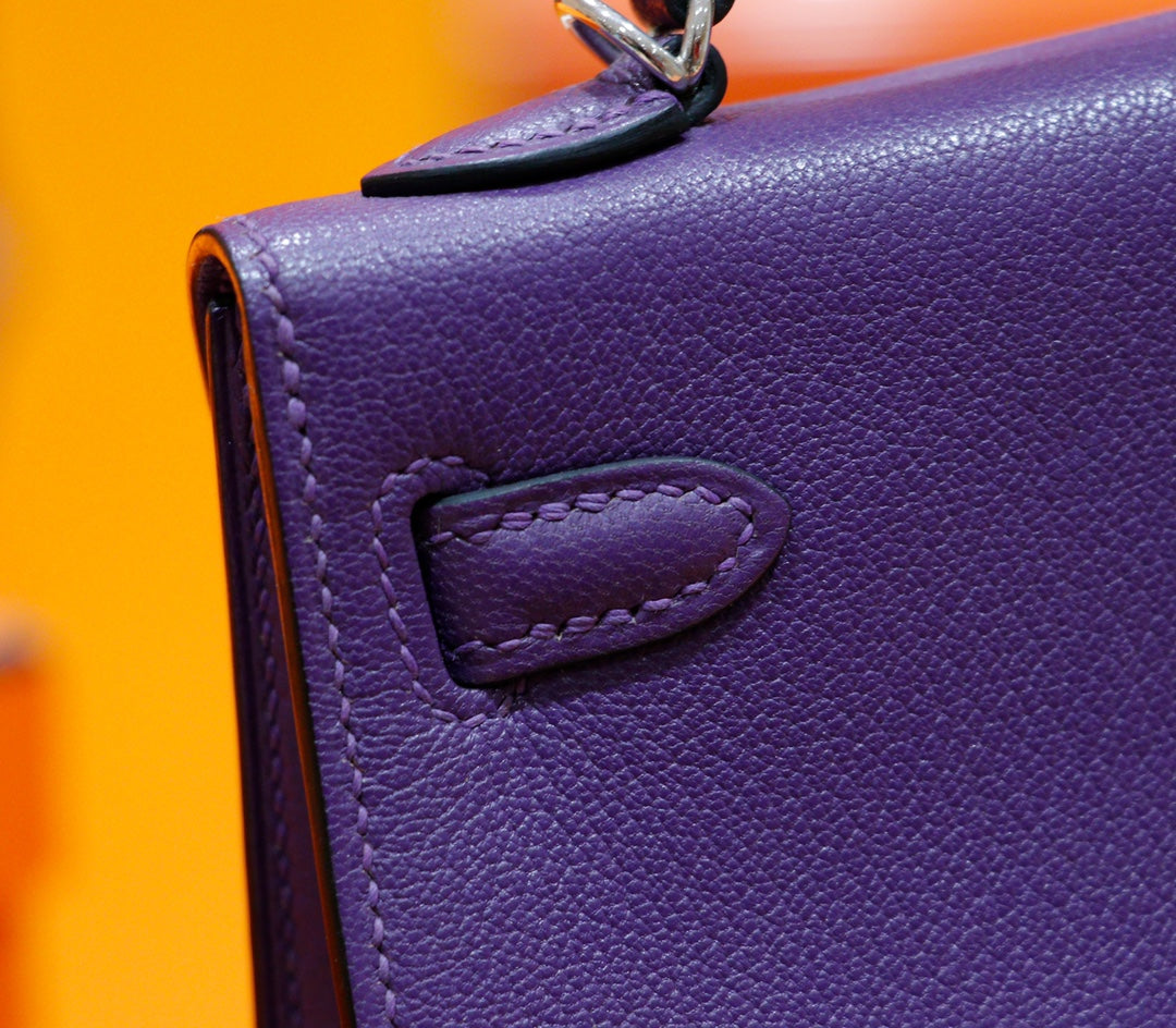 HM Mini Kelly 19cm Purple Epsom Silver Hardware
