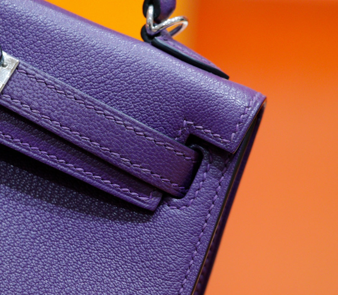 HM Mini Kelly 19cm Purple Epsom Silver Hardware