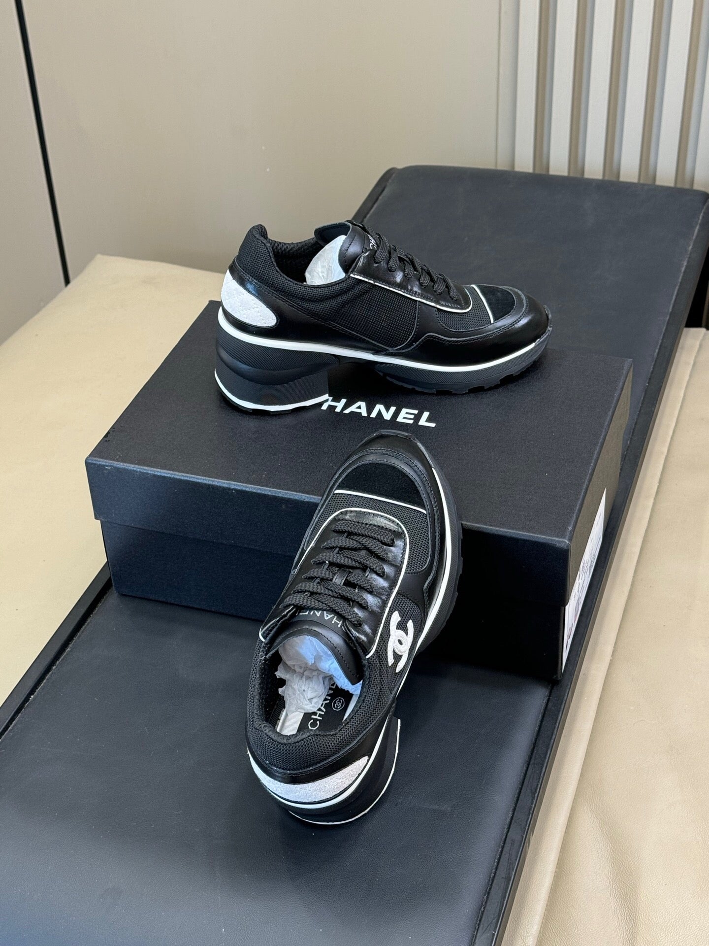 Chanel 2026 Sneaker Black mix White Leather Mesh 592919