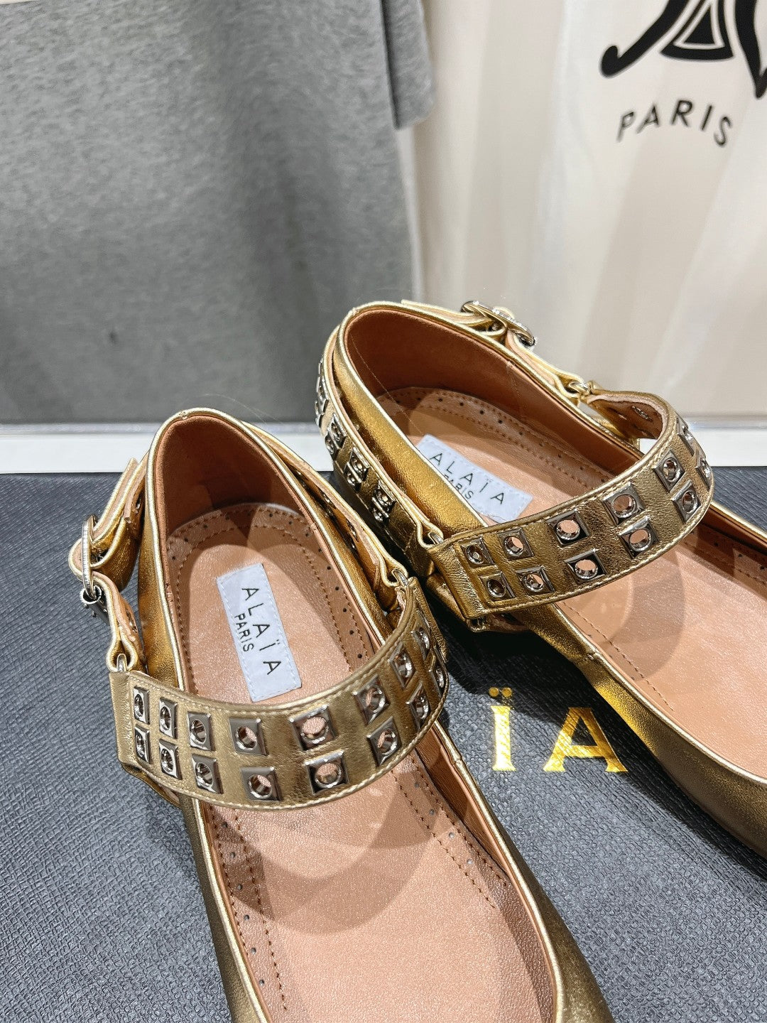 Alaila Biker Ballet Flats In Gold Cowhide  911444