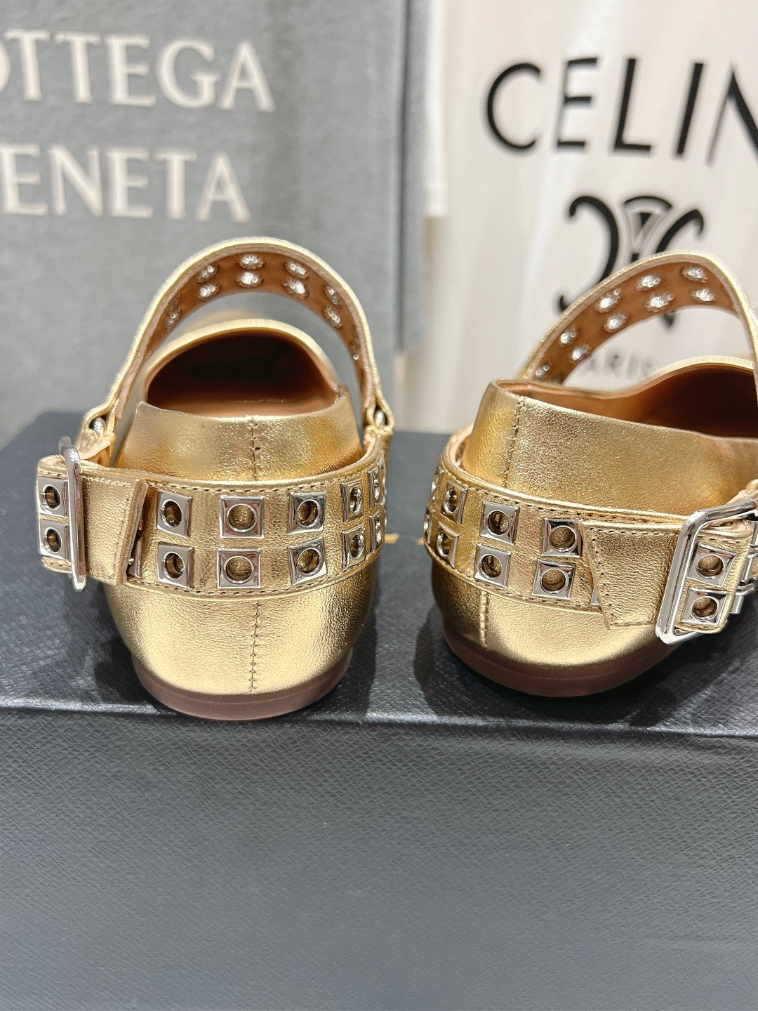 Alaila Biker Ballet Flats In Gold Cowhide  911444