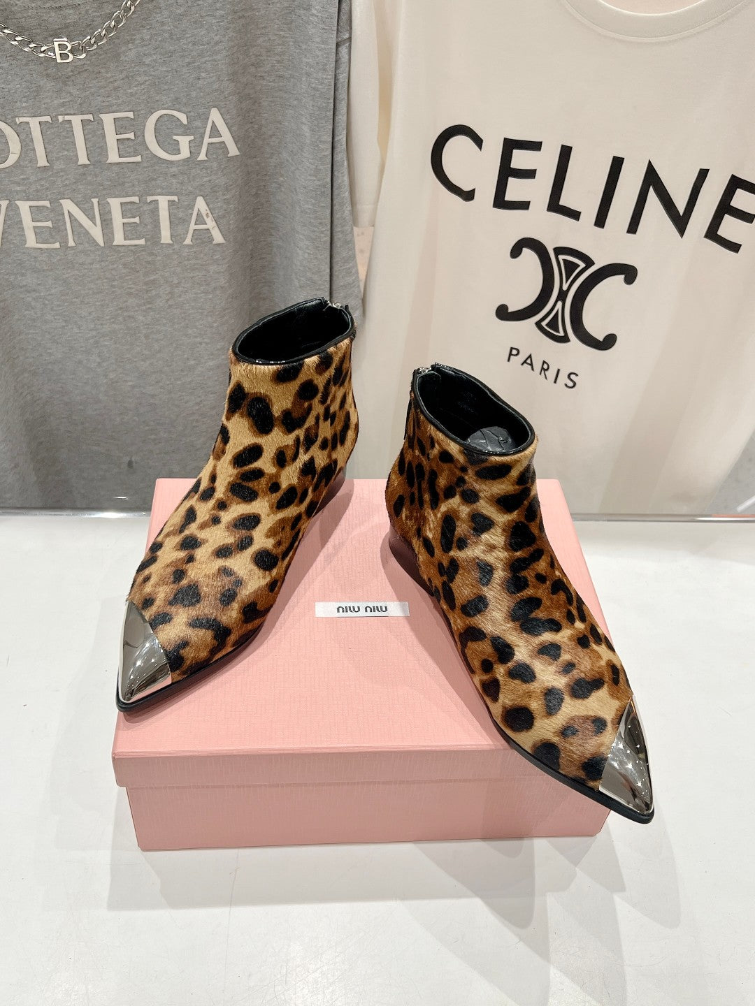 Miu Ankle Boots Leopard Skin Brown Background Sheepskin