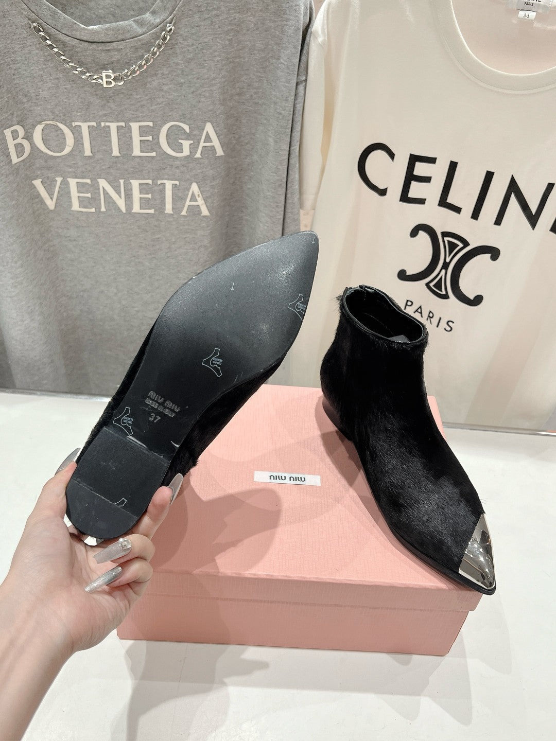 Miu Ankle Boots Black Sheepskin