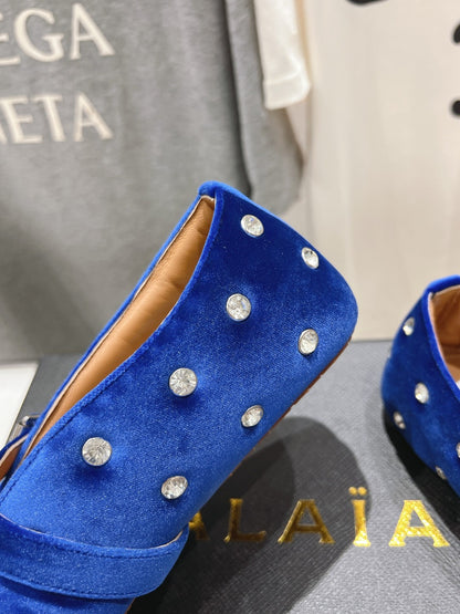 Alaila Ballet Flats In Dark Blue Velvet With Rhinestones 971996
