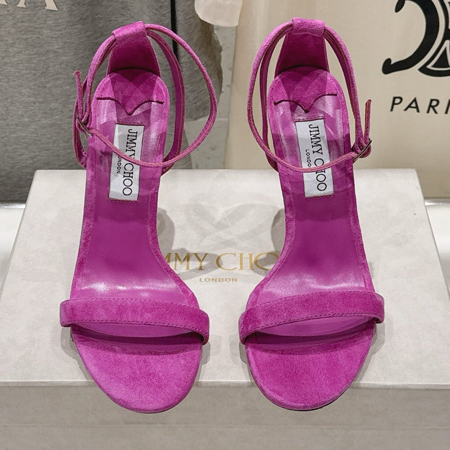 Jimmy Choo 2026 Moza Ankle-Strap Sandals 100mm Suede Sheepskin 946202