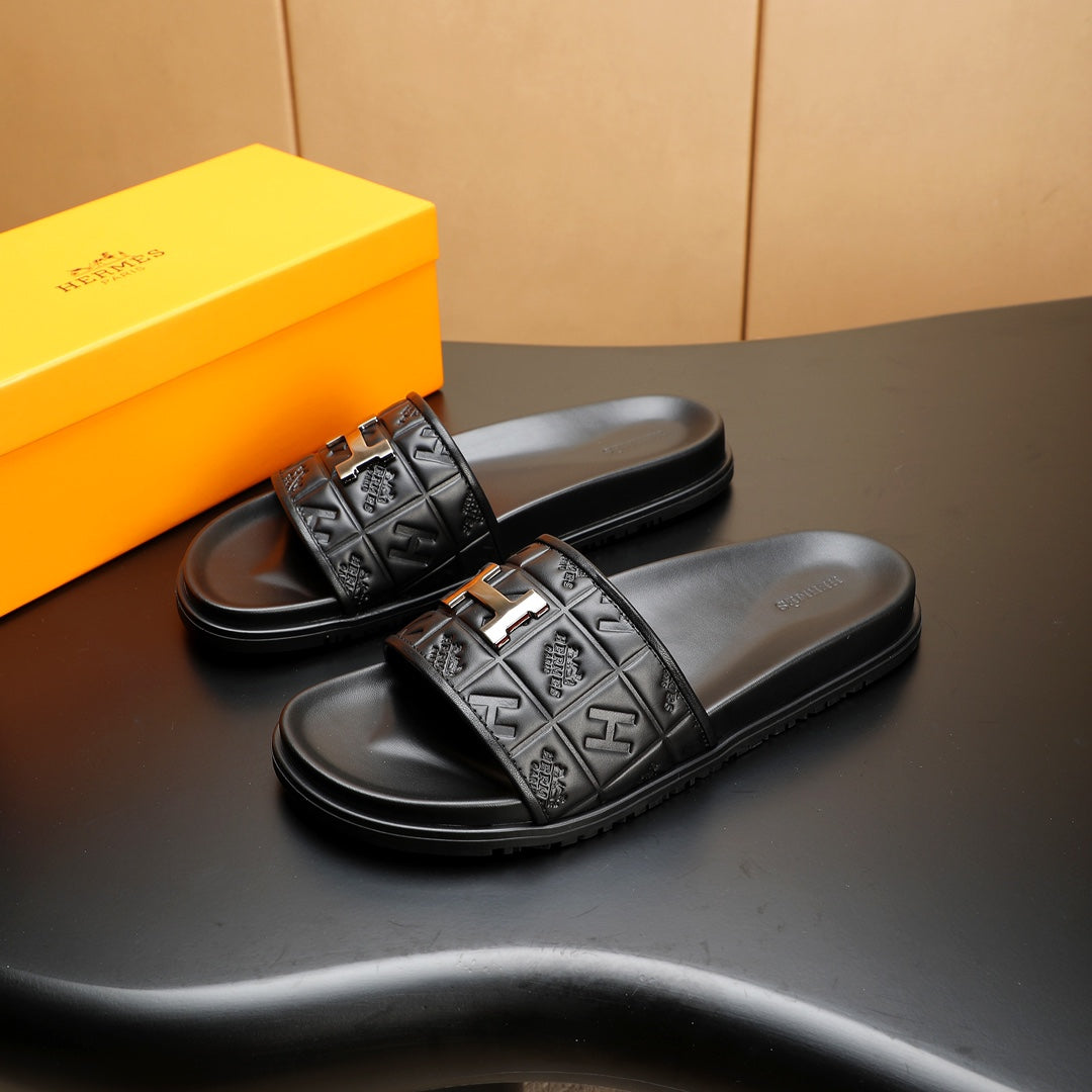 HM Men's Slide Black Cowhide 547361