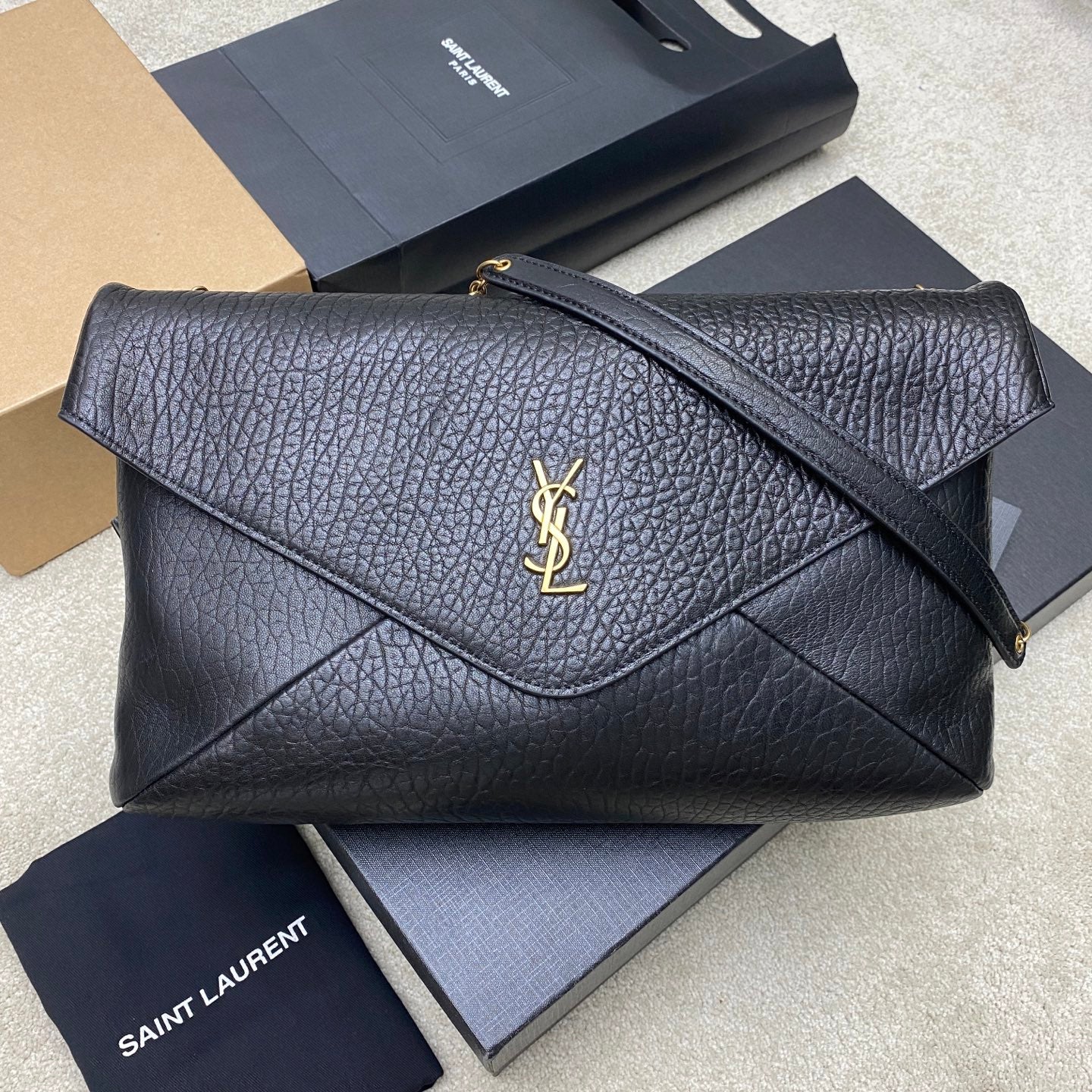 YSL 2026 Cassandre Large Pouch on Chain 35cm Calfskin