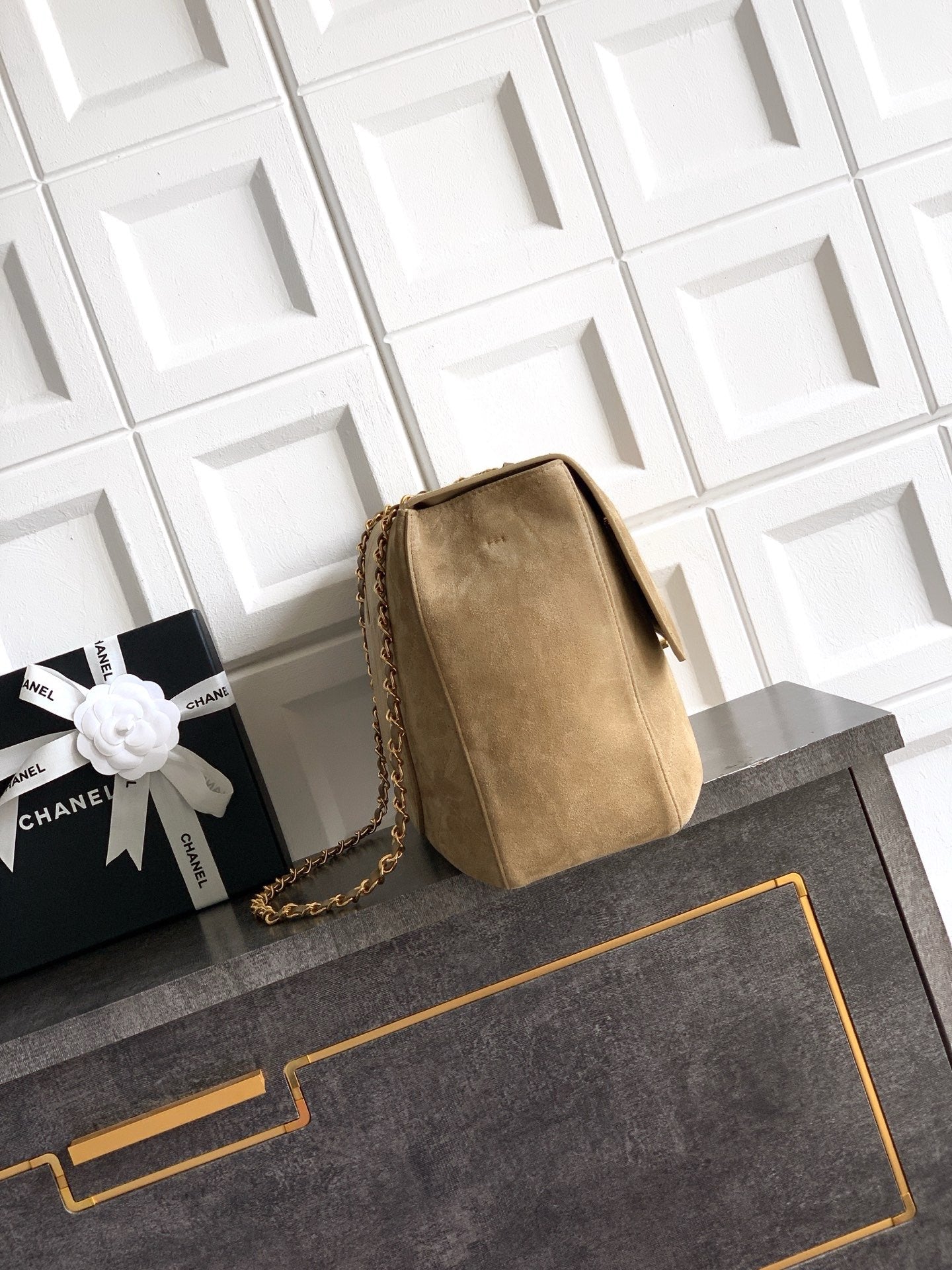 Chanel 2026 Flap Bag 38.5cm Beige Suede Leather