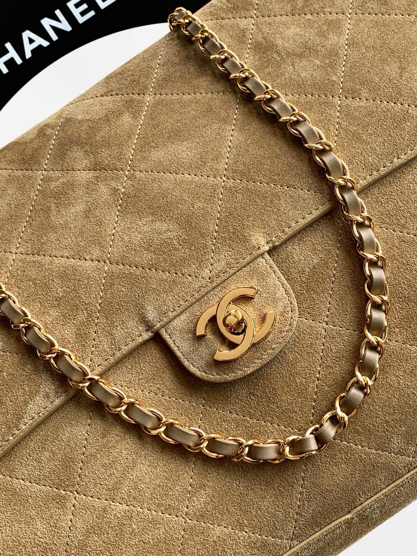 Chanel 2026 Flap Bag 38.5cm Beige Suede Leather