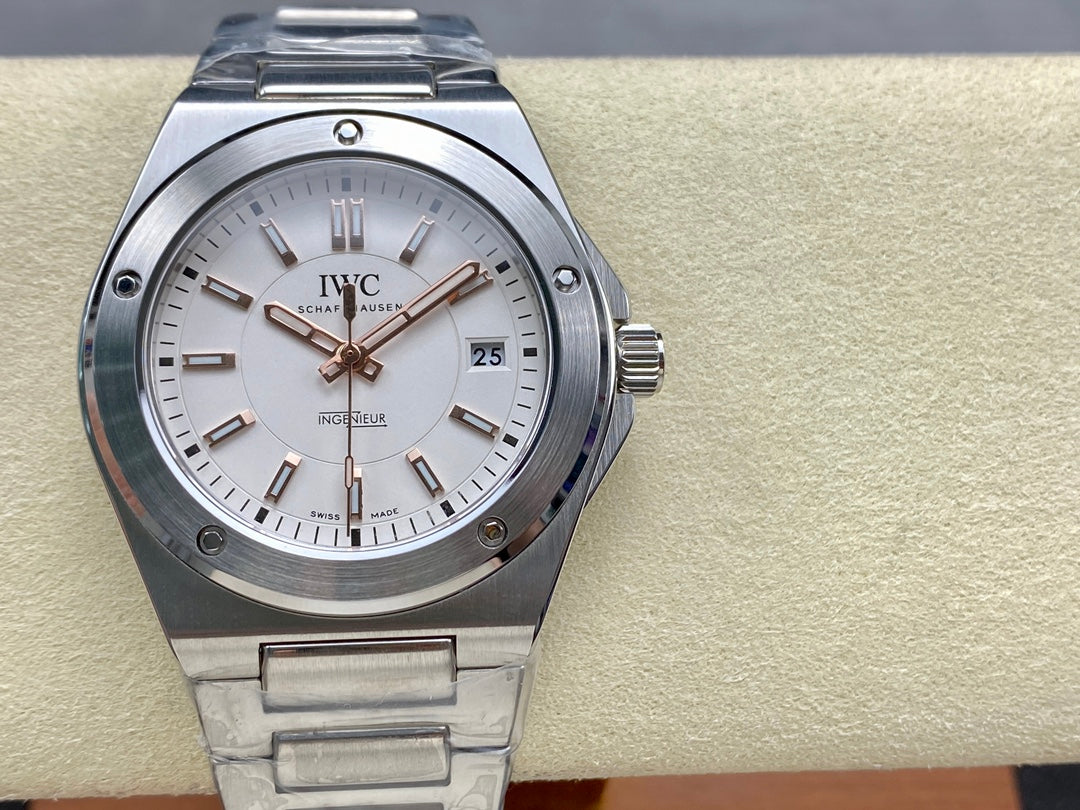 IWC Ingenieur 40mm Cream Dial Pink Gold Numerals Steel Case