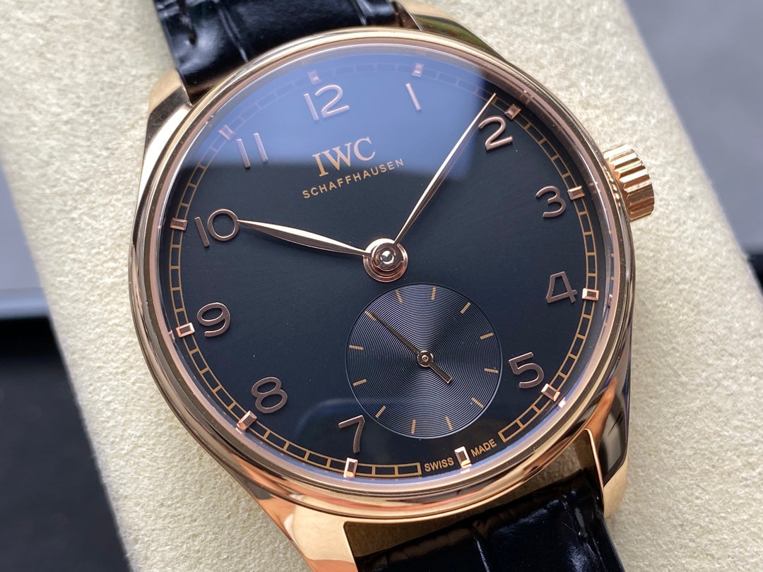 IWC Portuguese 40.4mm Black Dial Pink Gold Case Leather