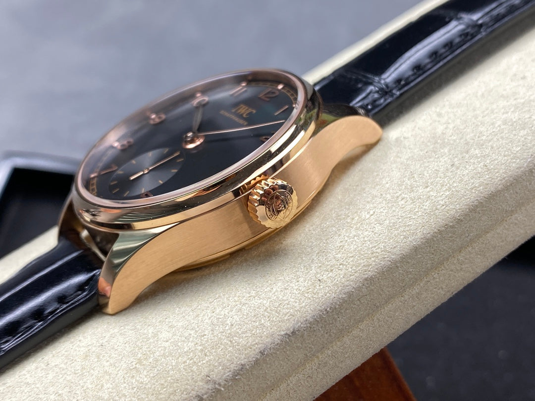 IWC Portuguese 40.4mm Black Dial Pink Gold Case Leather