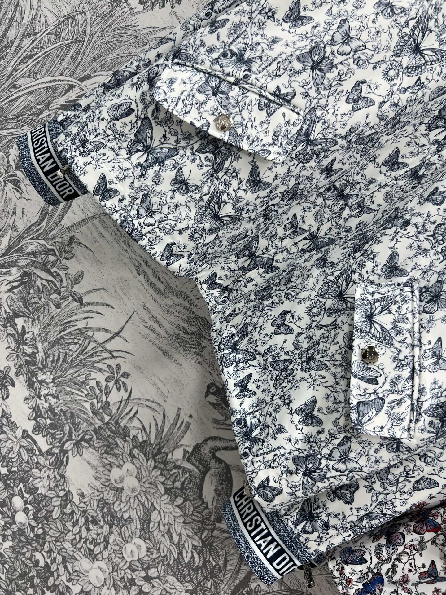 CD 25 Butterfly Floral Print Stand Collar Jacket Polyester