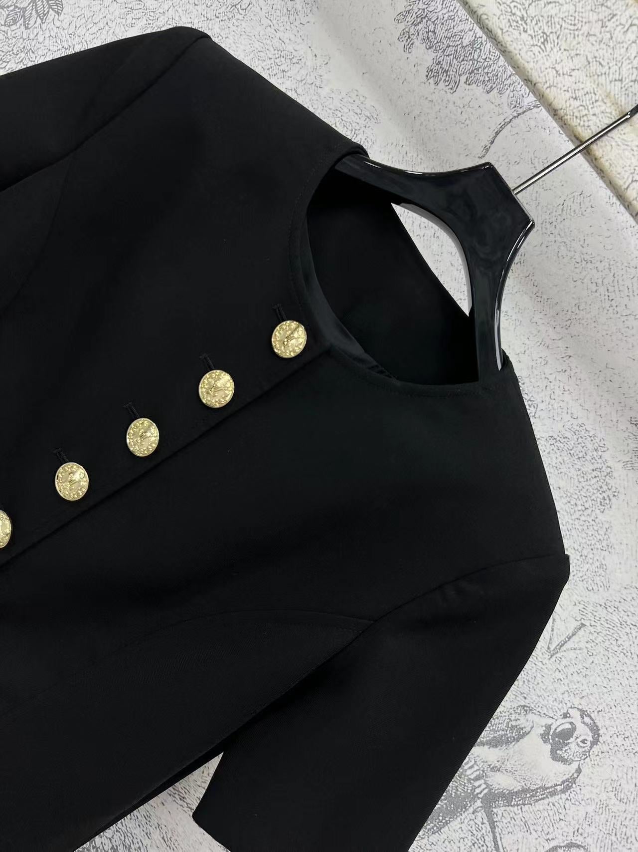 LV 25 Round-Neck Logo Metal Buttoned Dress Black Poliester