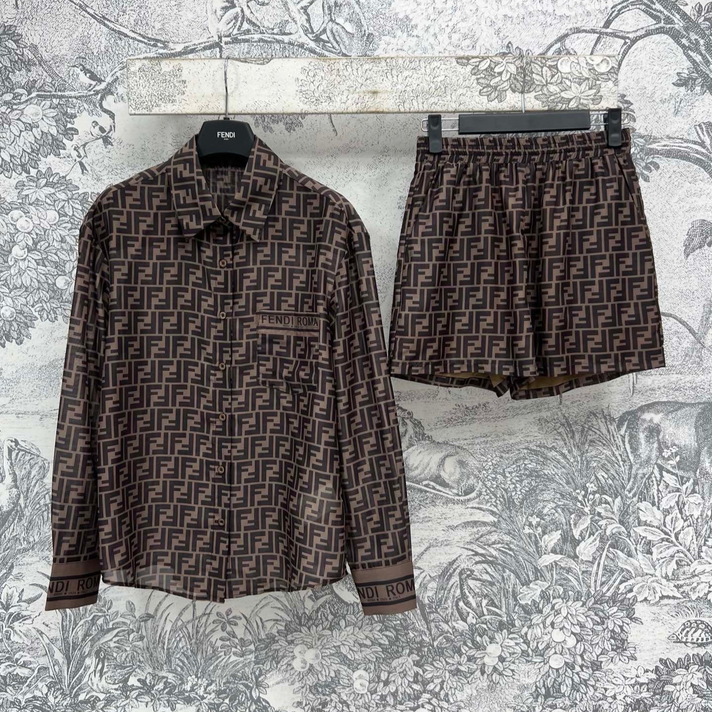 Fendi 25 double F shirt suit Black Brown Polyester fiber