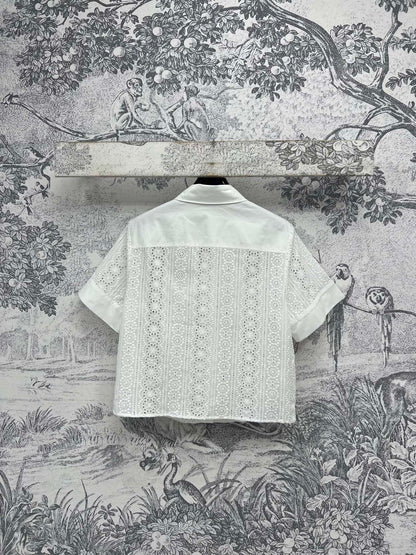 Celine 25 Lace Short Shirt White Cotton