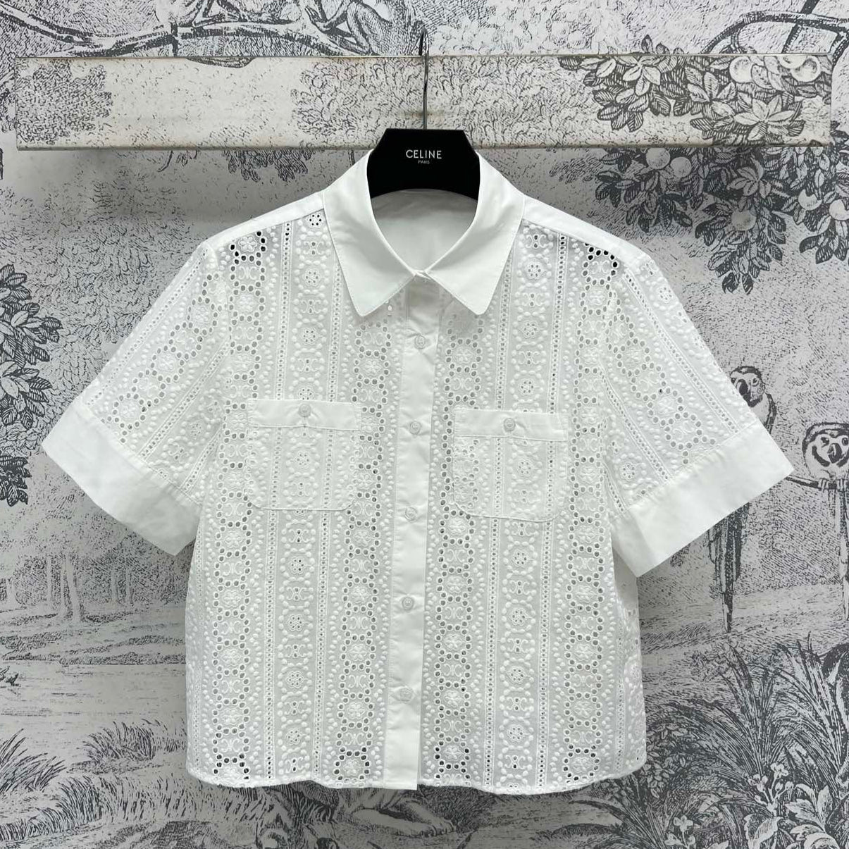Celine 25 Lace Short Shirt White Cotton