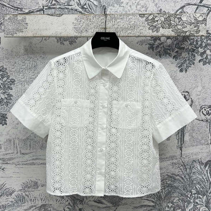 Celine 25 Lace Short Shirt White Cotton
