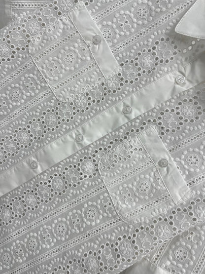 Celine 25 Lace Short Shirt White Cotton