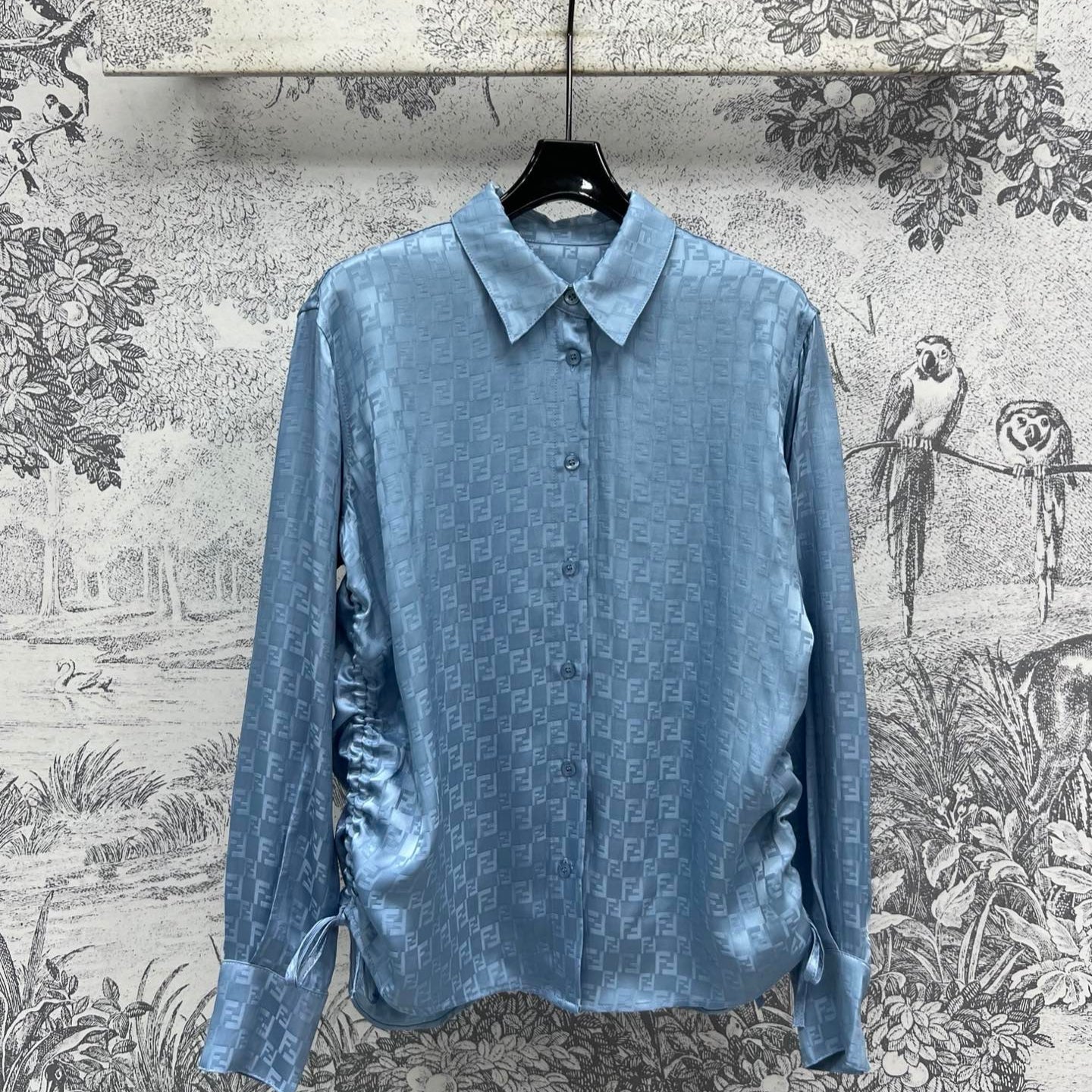Fendi 25 Double F Shirt Blue Viscose Polyester