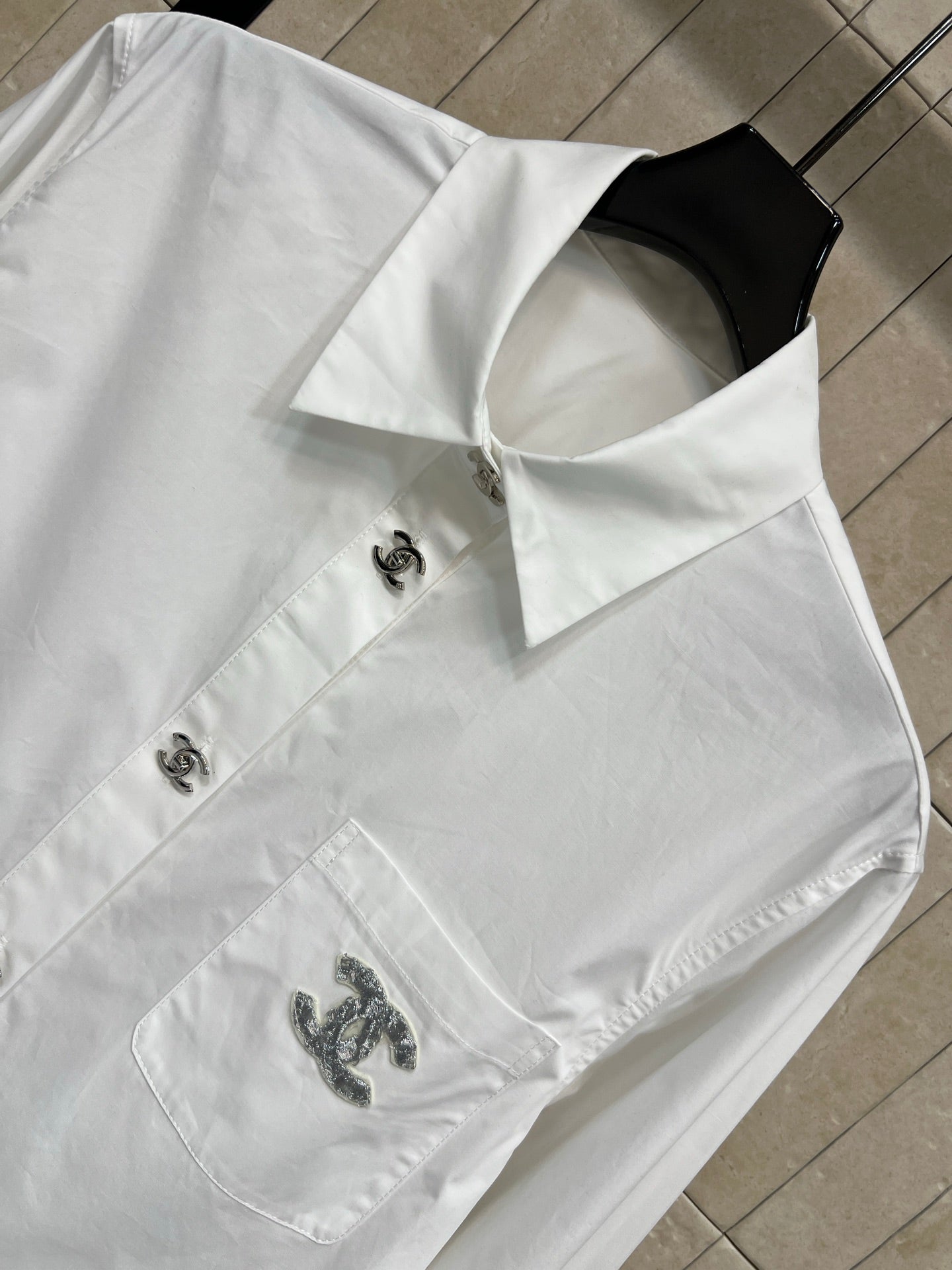 Chanel 2026 Logo Embroidered Shirt White Cotton 356991