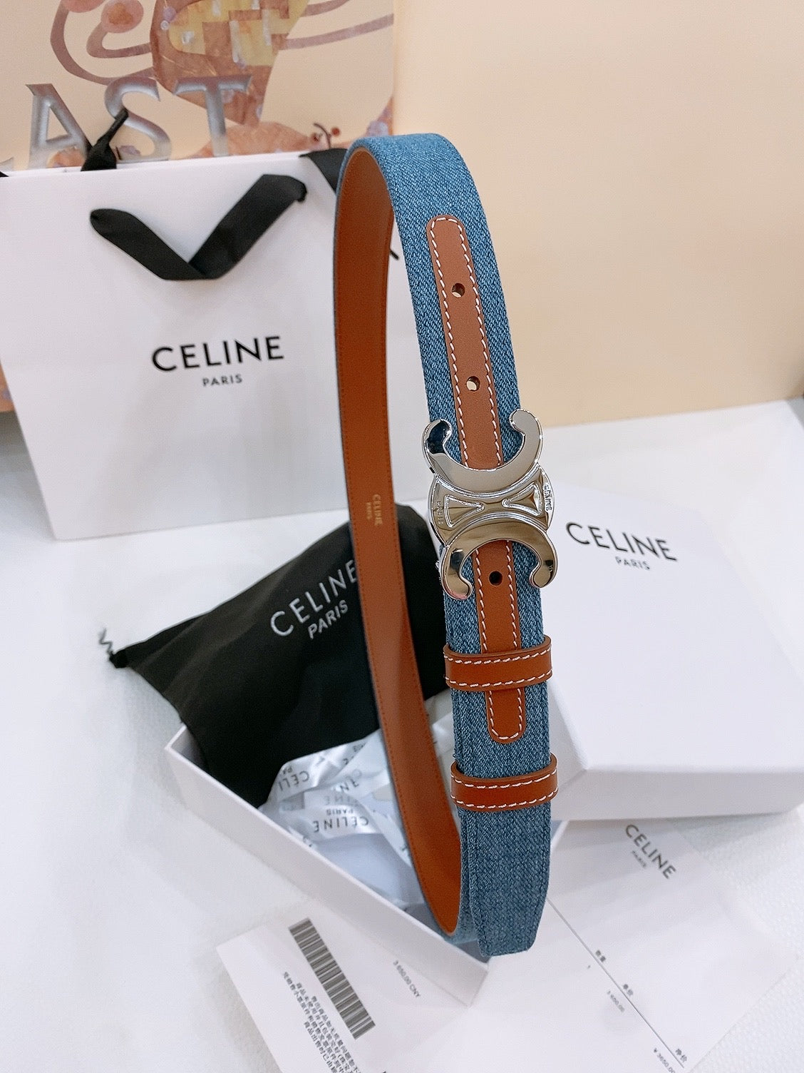 CL Sliver 25mm Triomphe Enamel Blue Brown Denim Calfskin 558354