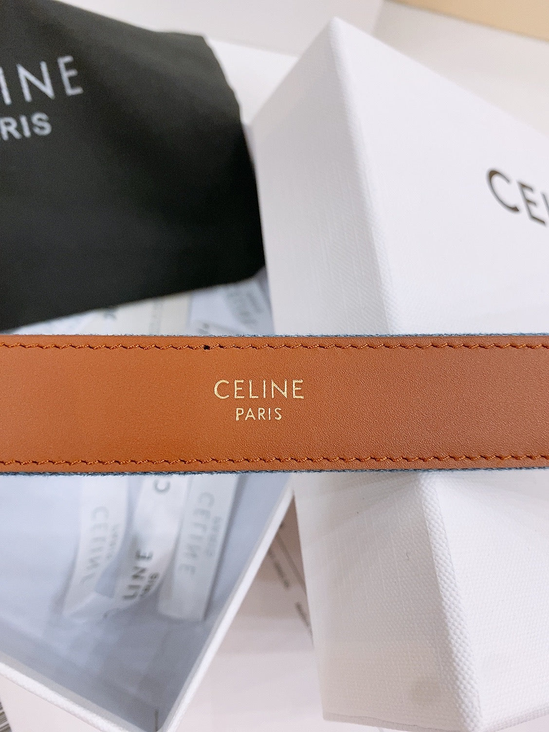 CL Gold Black 25mm Triomphe Enamel Blue Brown Denim Calfskin 558355