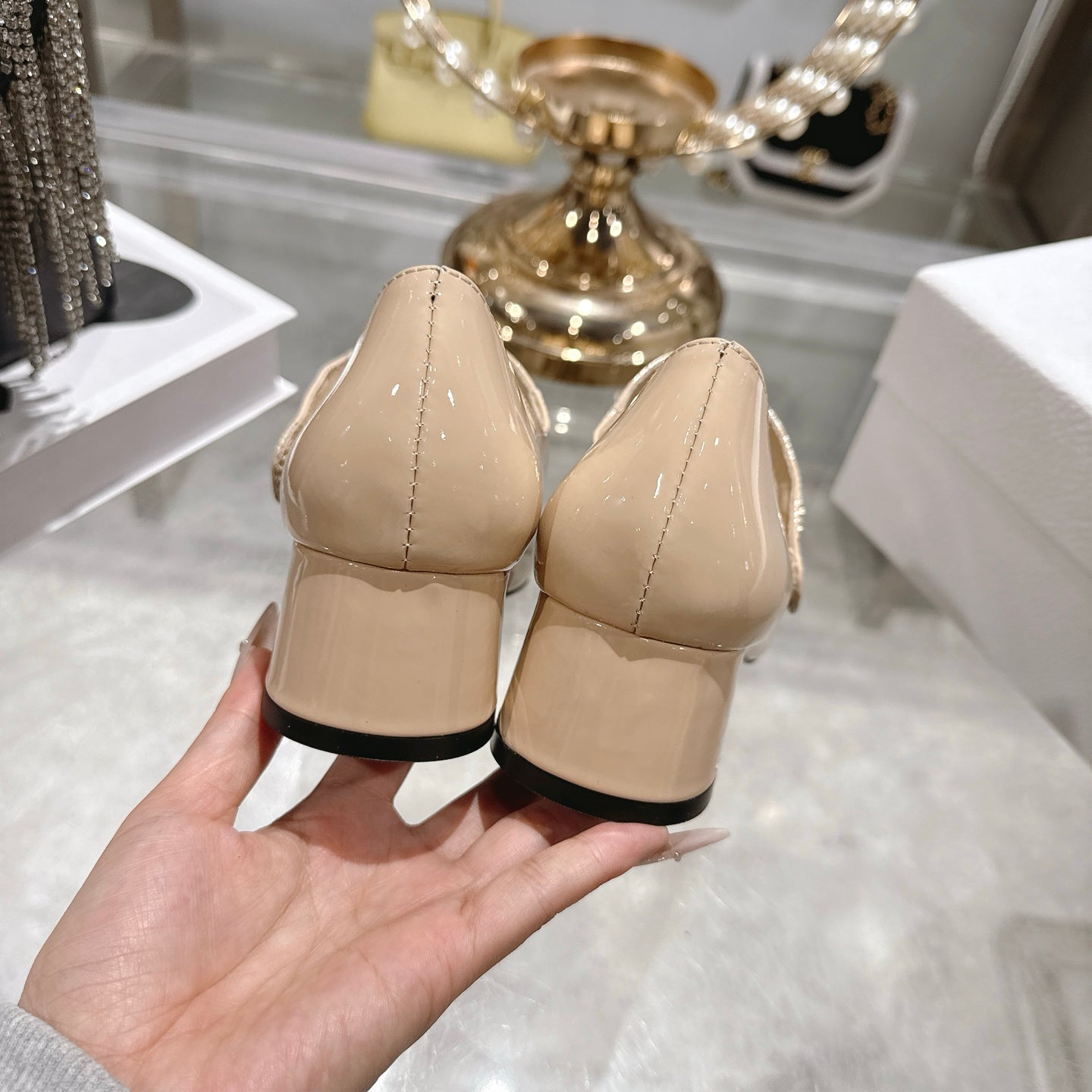 CD 26 Lolita High Heels 40 Beige Patent Leather 592207