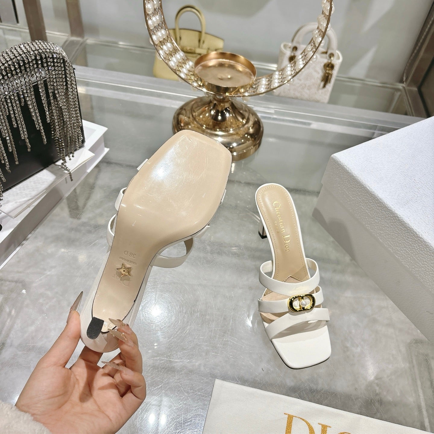 CD 26 High-Heeled Sandals 75mm Leather 592256