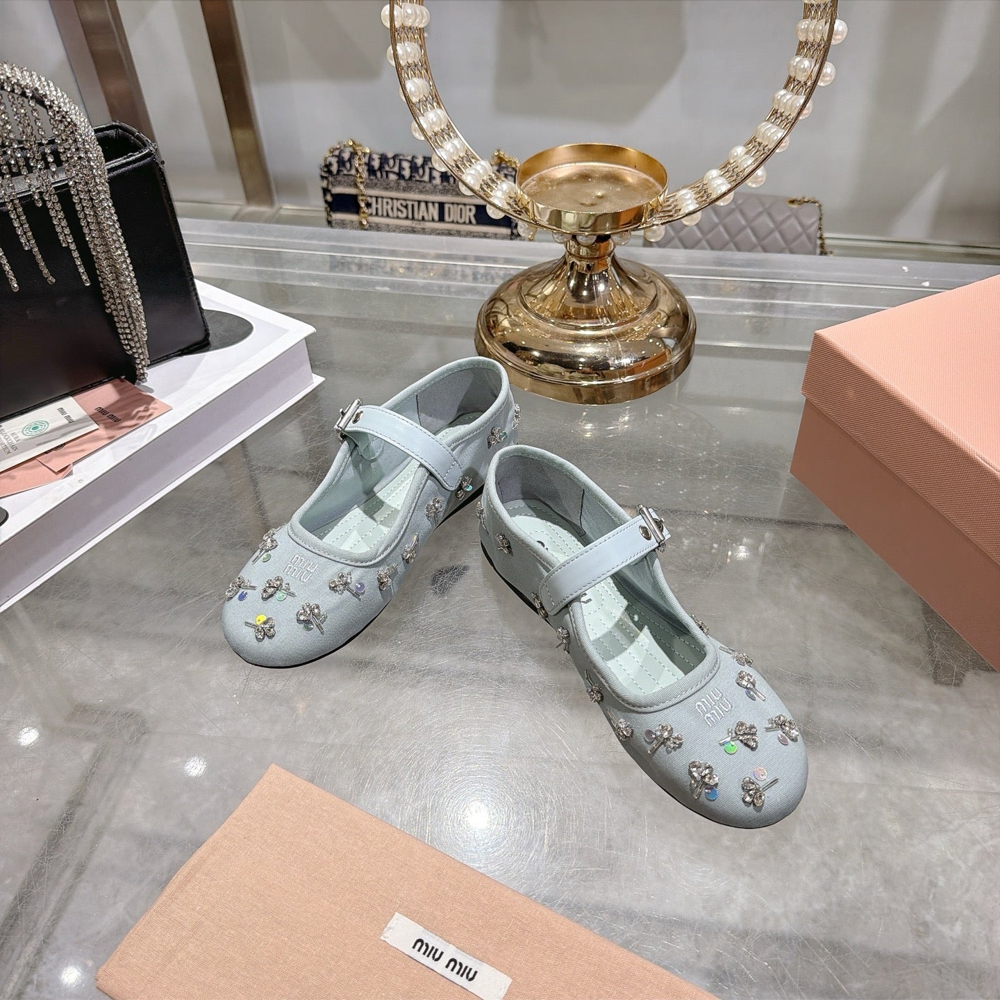 Miu Miu 2026 Ballet Flats With Rhinestone Embellishment 185550