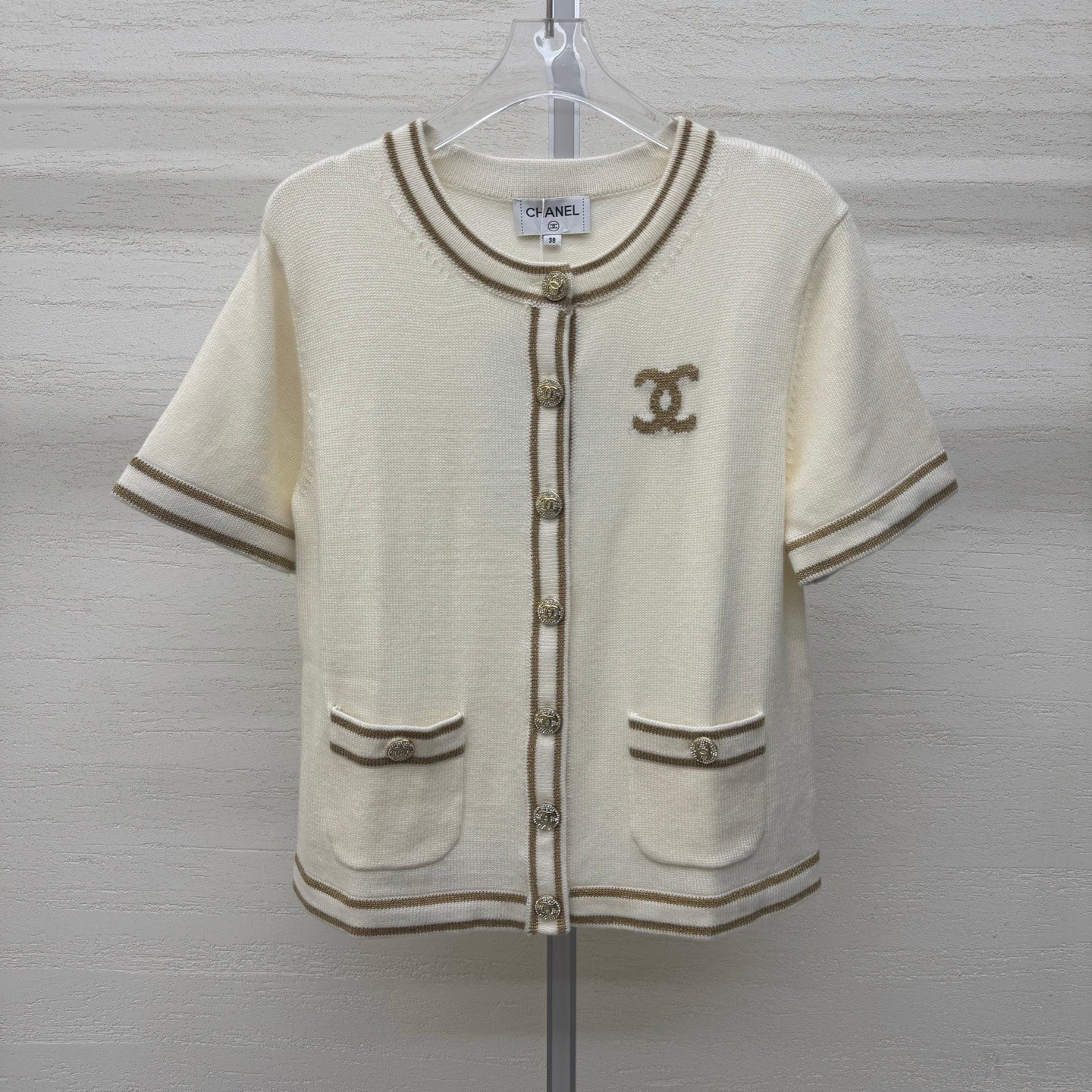 Chanel 2026 Crew Neck Cardigan Cream Wool Cashmere 356956
