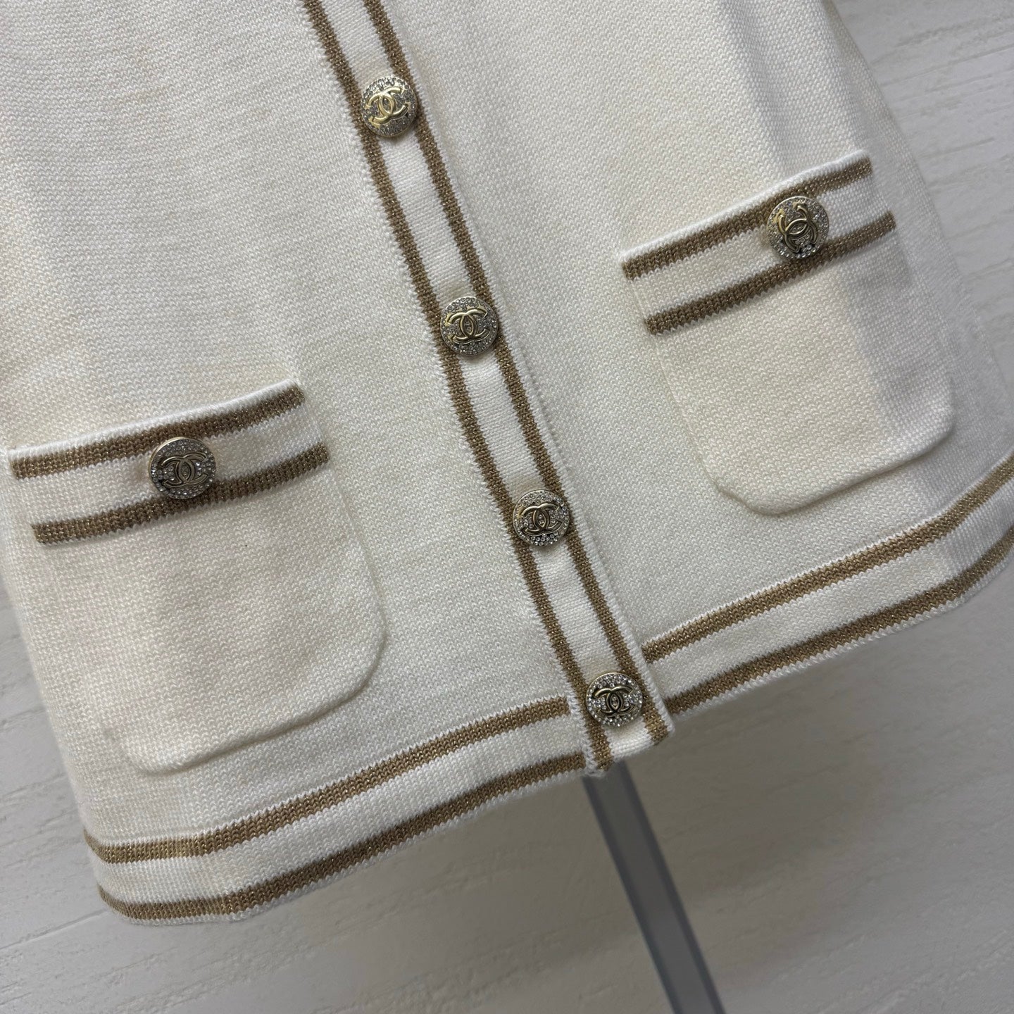 Chanel 2026 Crew Neck Cardigan Cream Wool Cashmere 356956