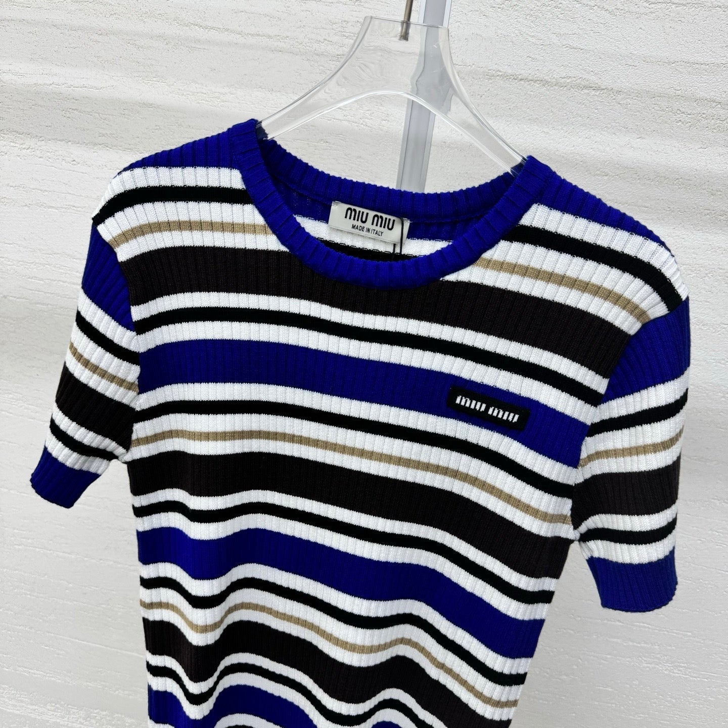 Miumiu 2026 Striped T-shirt Blue White Brown Wool Cashmere 356974