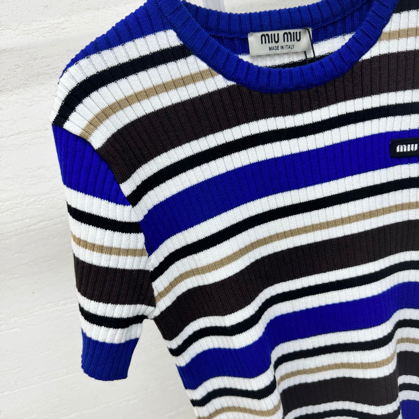 Miumiu 2026 Striped T-shirt Blue White Brown Wool Cashmere 356974
